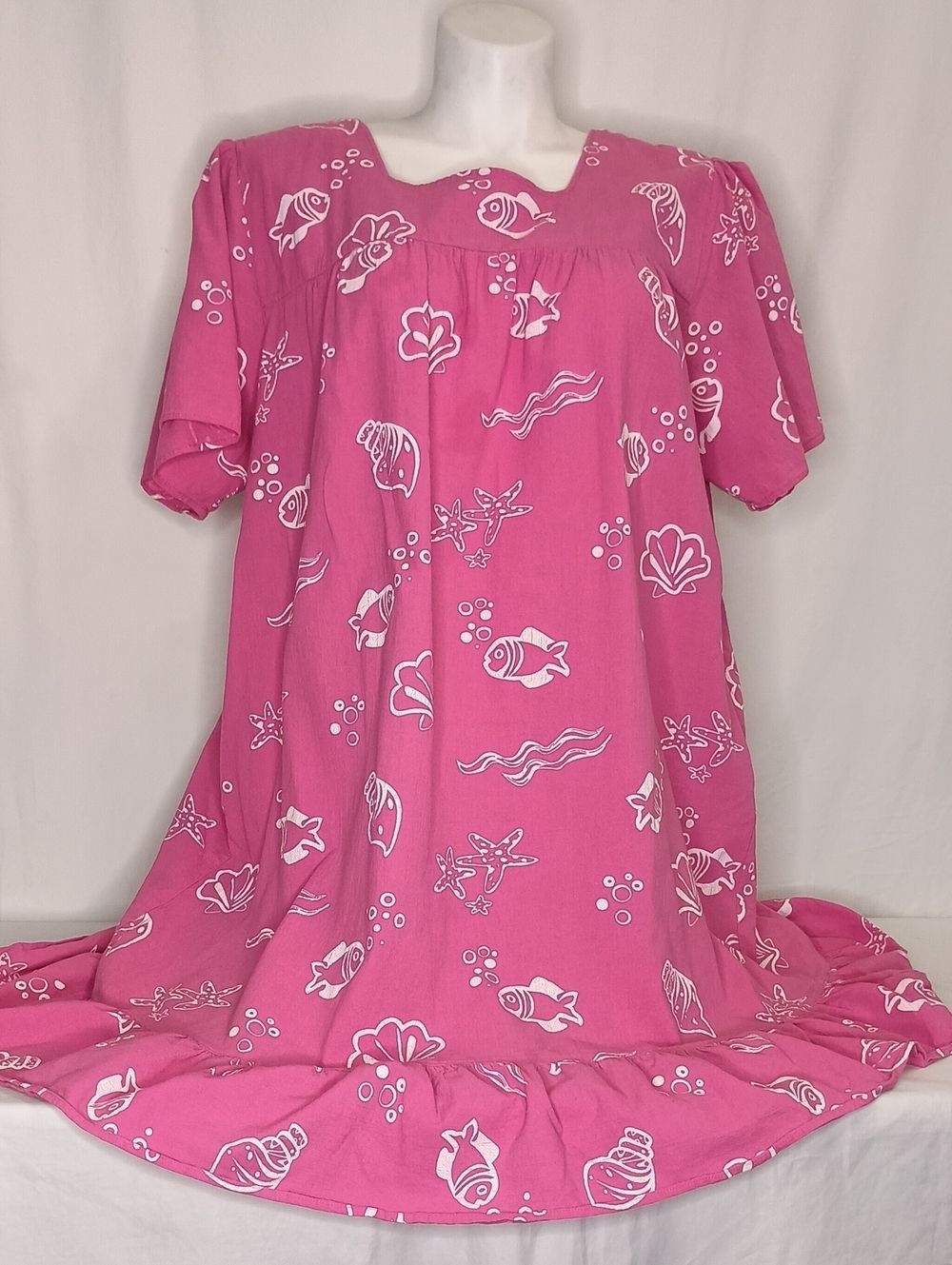 Women's Novelty Print House Dress with Pockets Nautical Coastal Pink
